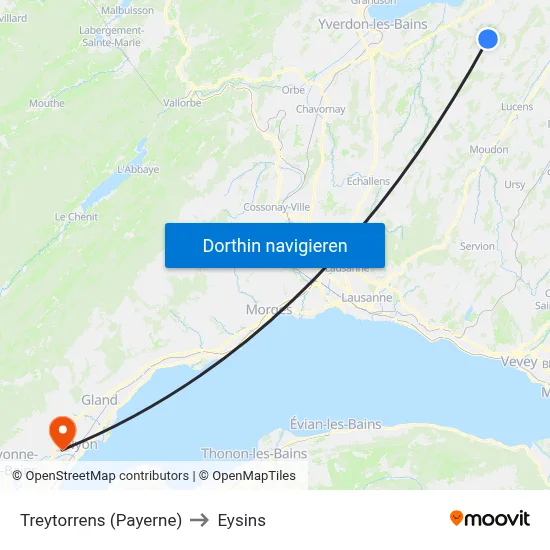 Treytorrens (Payerne) to Eysins map