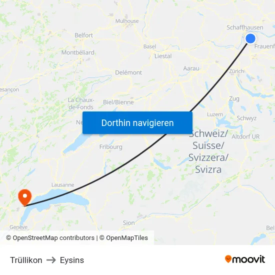 Trüllikon to Eysins map