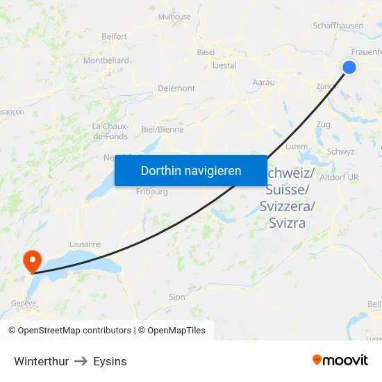Winterthur to Eysins map