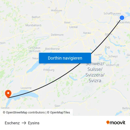 Eschenz to Eysins map