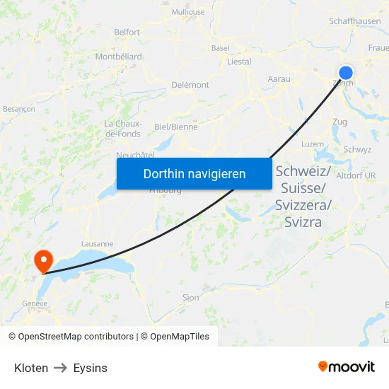 Kloten to Eysins map
