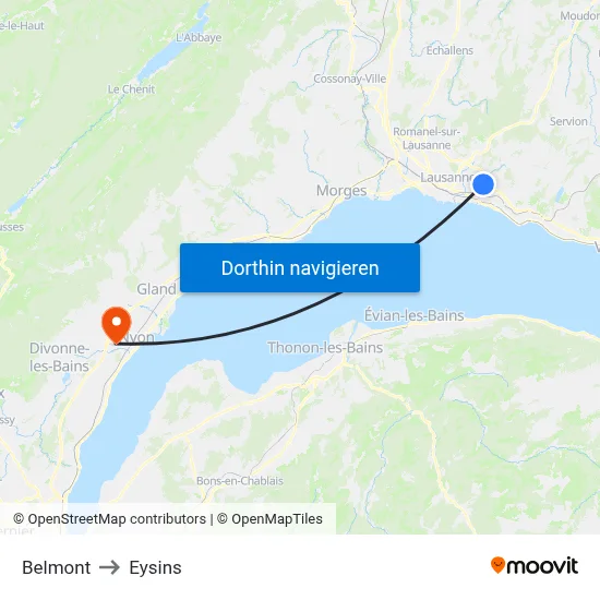 Belmont to Eysins map