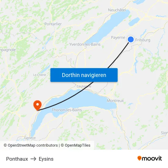 Ponthaux to Eysins map