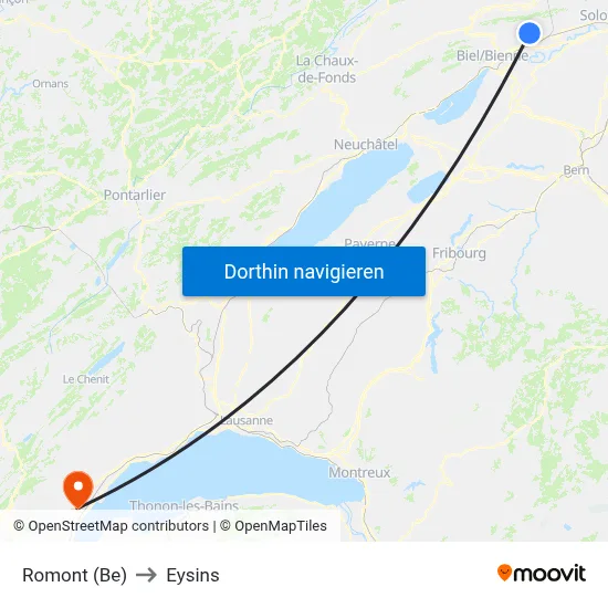 Romont (Be) to Eysins map