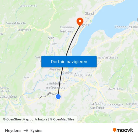 Neydens to Eysins map