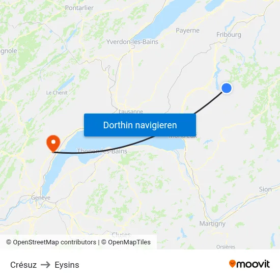 Crésuz to Eysins map