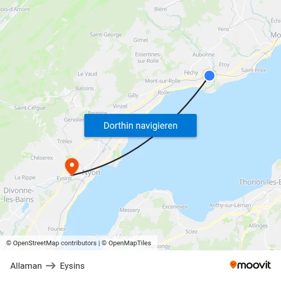Allaman to Eysins map