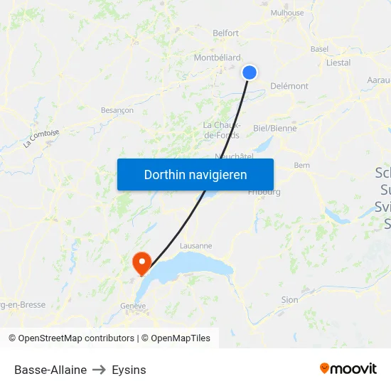 Basse-Allaine to Eysins map