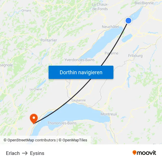 Erlach to Eysins map