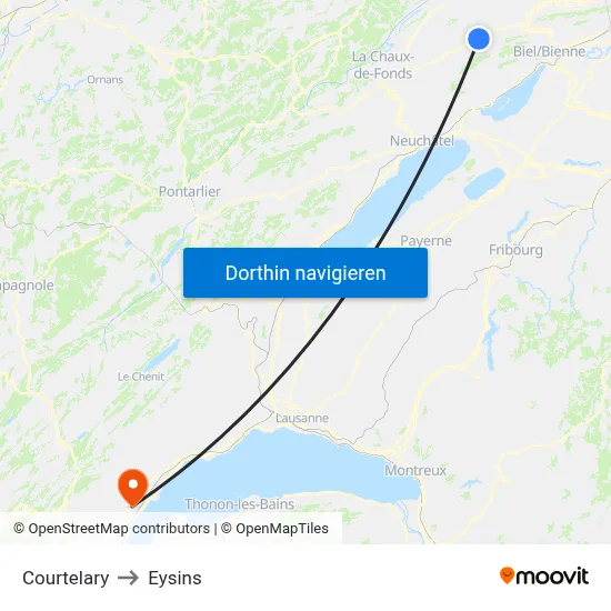 Courtelary to Eysins map