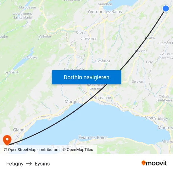 Fétigny to Eysins map