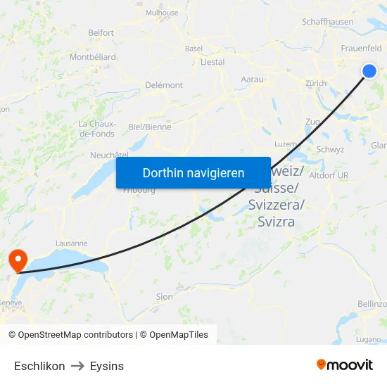Eschlikon to Eysins map