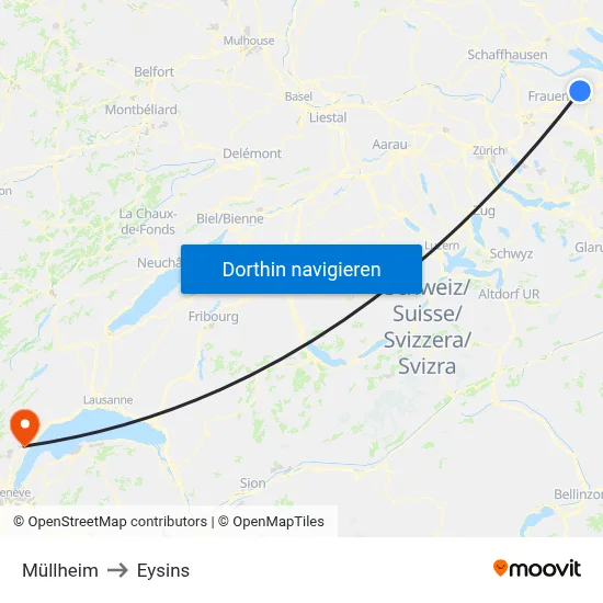 Müllheim to Eysins map