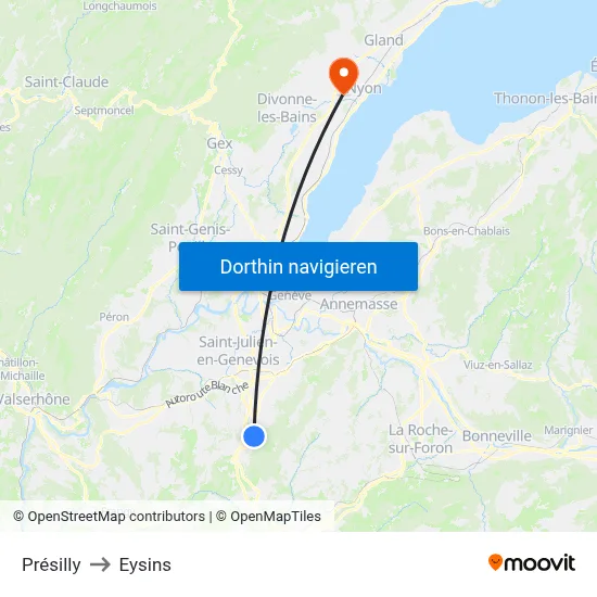 Présilly to Eysins map
