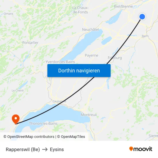 Rapperswil (Be) to Eysins map