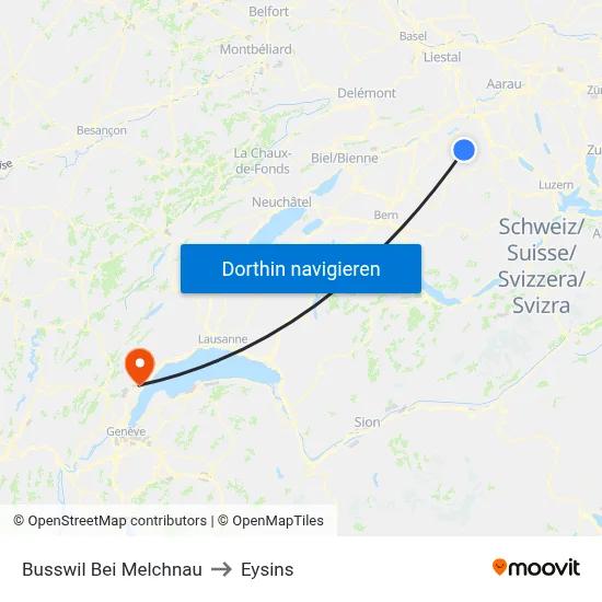 Busswil Bei Melchnau to Eysins map