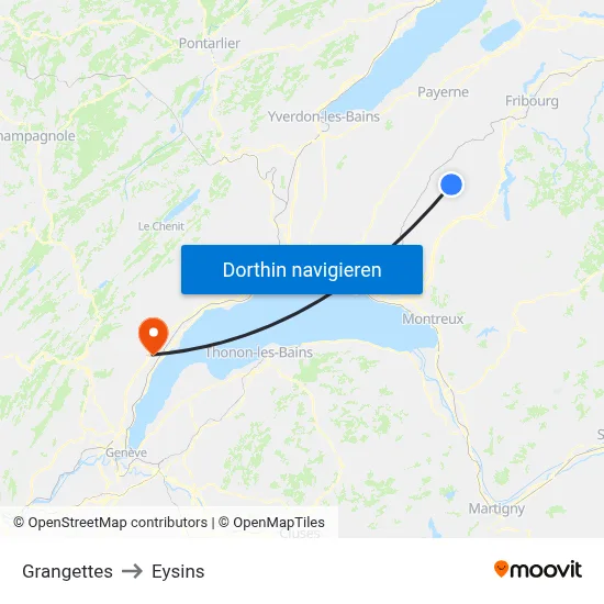 Grangettes to Eysins map