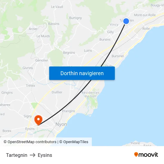 Tartegnin to Eysins map