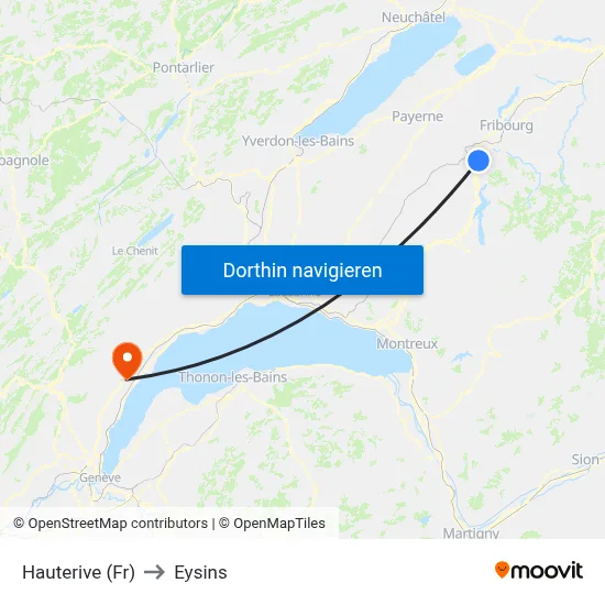 Hauterive (Fr) to Eysins map