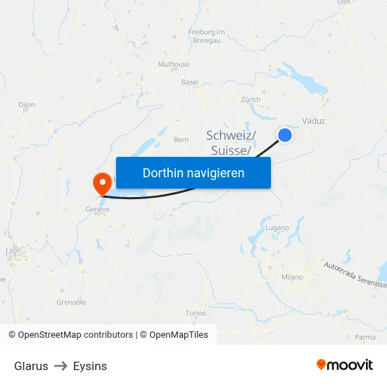 Glarus to Eysins map