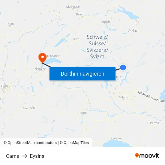 Cama to Eysins map