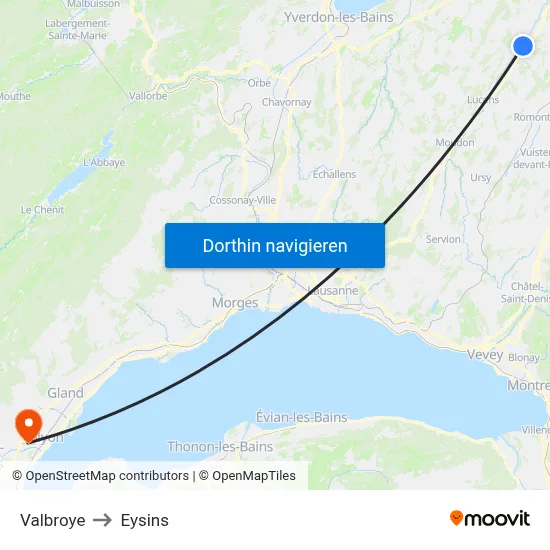 Valbroye to Eysins map