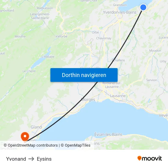 Yvonand to Eysins map