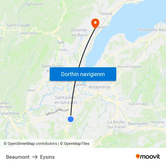Beaumont to Eysins map