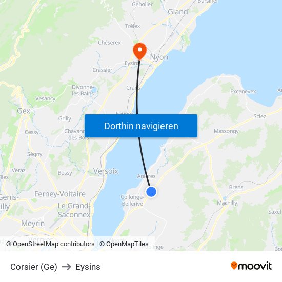 Corsier (Ge) to Eysins map