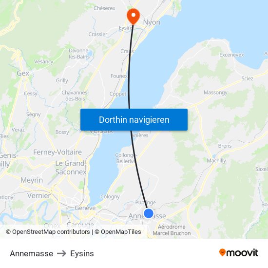 Annemasse to Eysins map