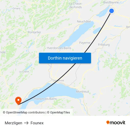 Merzligen to Founex map