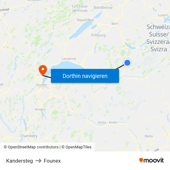 Kandersteg to Founex map