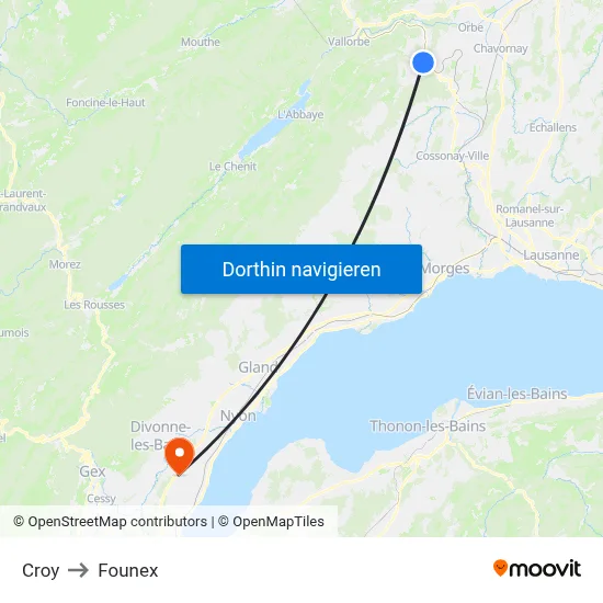 Croy to Founex map
