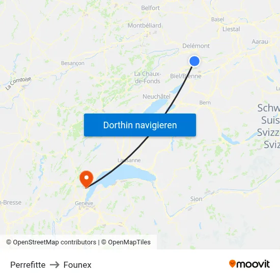 Perrefitte to Founex map