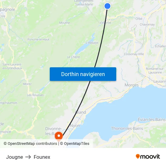 Jougne to Founex map