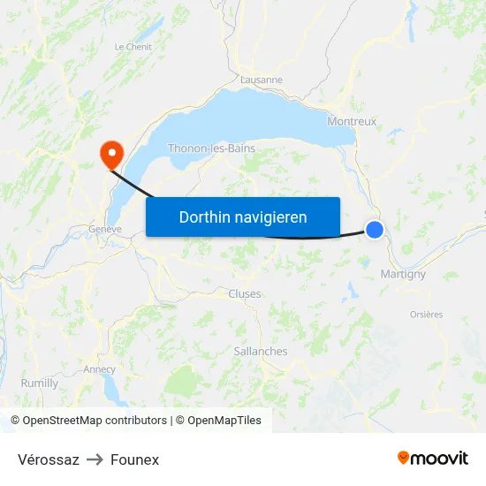 Vérossaz to Founex map