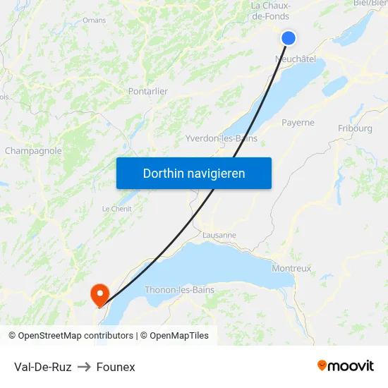 Val-De-Ruz to Founex map