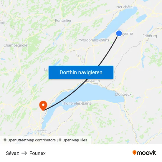 Sévaz to Founex map