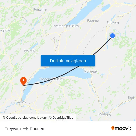 Treyvaux to Founex map
