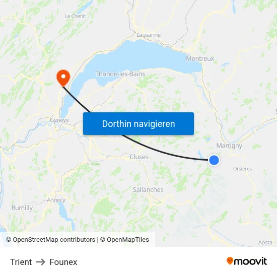 Trient to Founex map