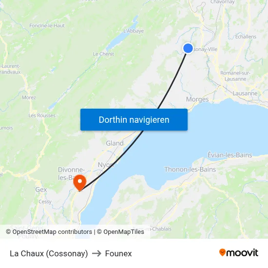 La Chaux (Cossonay) to Founex map