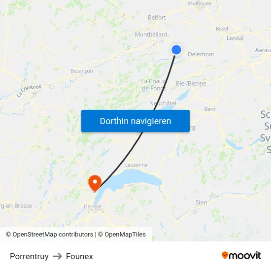 Porrentruy to Founex map