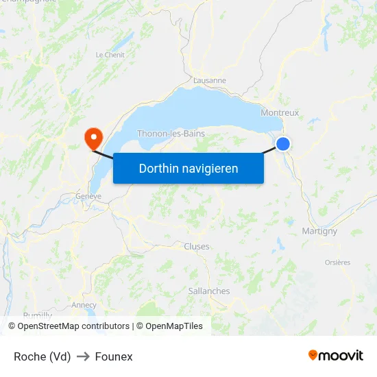 Roche (Vd) to Founex map