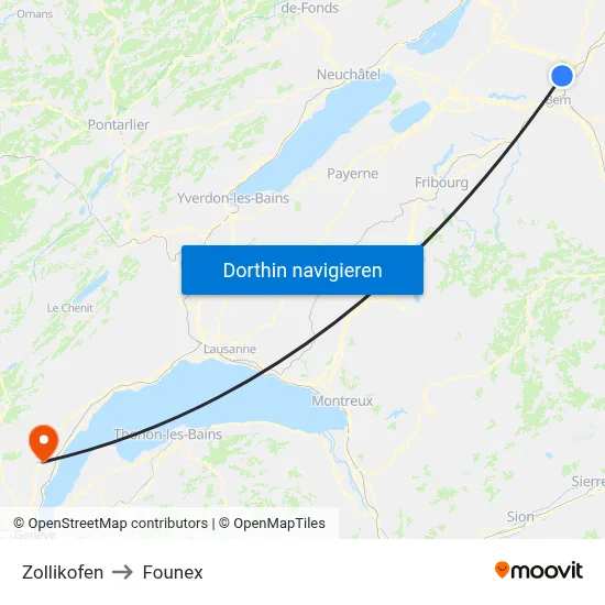 Zollikofen to Founex map