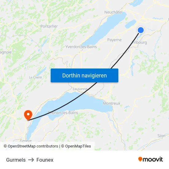 Gurmels to Founex map