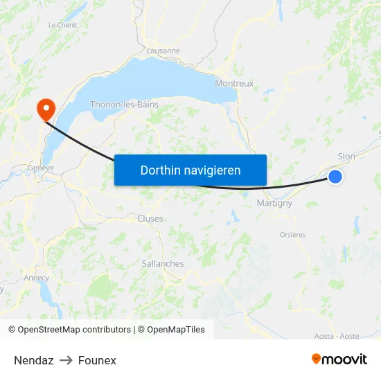 Nendaz to Founex map