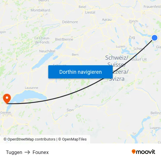 Tuggen to Founex map