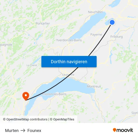 Murten to Founex map
