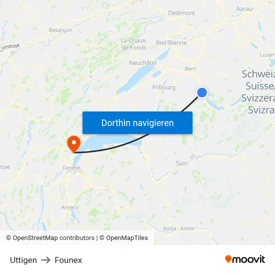 Uttigen to Founex map