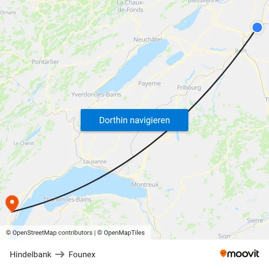 Hindelbank to Founex map
